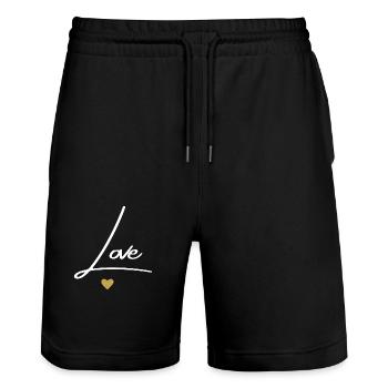 Amour - idée cadeau saint Valentin - Short de jogging bio TRAINER Stanley/Stella unisexe - noir - Devant - Nik (191cm) & Marisol (170cm)