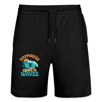Certified Badass Forklift Operator Surfboard Surfe - Stanley/Stella Unisex Bio Joggingshorts Trainer  - Schwarz - Vorne - Nik (191cm) & Marisol (170cm)