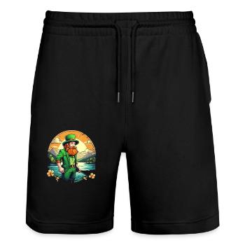 St. Patrick's Day Kleeblatt Angeln - Stanley/Stella Unisex Bio Joggingshorts Trainer  - Schwarz - Vorne - Nik (191cm) & Marisol (170cm)