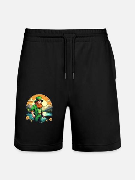 St. Patrick's Day Shamrock Fishing - Stanley/Stella Trainer Unisex Organic Jogging Shorts - black