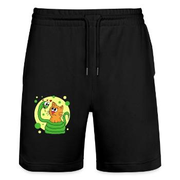 Schlange ist verliebt in Katze - Stanley/Stella Unisex Bio Joggingshorts Trainer  - Schwarz - Vorne - Nik (191cm) & Marisol (170cm)