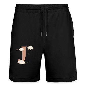 Letter j clouds stars - Stanley/Stella Trainer Unisex Organic Jogging Shorts - black - Front - Nik (191cm) & Marisol (170cm)