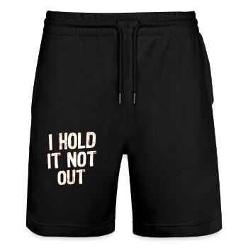 I hold it not out / Ich halt´s nicht mehr aus - Stanley/Stella Unisex Bio Joggingshorts Trainer  - Schwarz - Vorne - Nik (191cm) & Marisol (170cm)