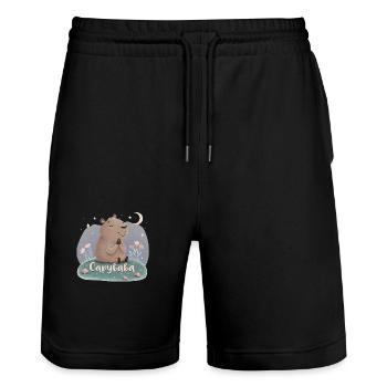 Capybaba – Zen unter Sternen! - Stanley/Stella Unisex Bio Joggingshorts Trainer  - Schwarz - Vorne - Nik (191cm) & Marisol (170cm)