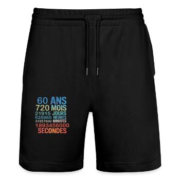 60 Ans – 720 Mois, 21915 Jours, 1,8 Milliard - Stanley/Stella Unisex Bio Joggingshorts Trainer  - Schwarz - Vorne - Nik (191cm) & Marisol (170cm)