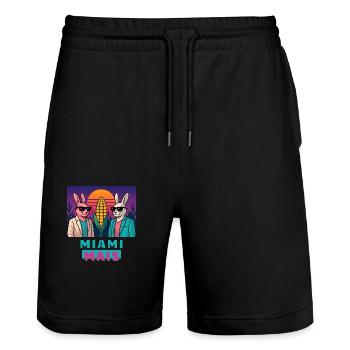 Maïs de Miami - Short de jogging bio TRAINER Stanley/Stella unisexe - noir - Devant - Nik (191cm) & Marisol (170cm)