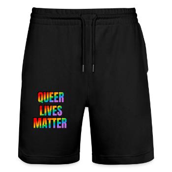 Queeres Leben zählt - Stanley/Stella Unisex Bio Joggingshorts Trainer  - Schwarz - Vorne - Nik (191cm) & Marisol (170cm)