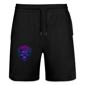Neon Kybernetisch Schädel mit rosa Zahnrädern - Stanley/Stella Unisex Bio Joggingshorts Trainer  - Schwarz - Vorne - Nik (191cm) & Marisol (170cm)