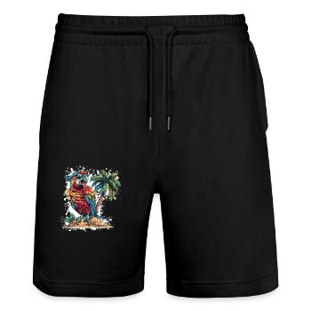 Papagai Insel Palme - Stanley/Stella Unisex Bio Joggingshorts Trainer  - Schwarz - Vorne - Nik (191cm) & Marisol (170cm)