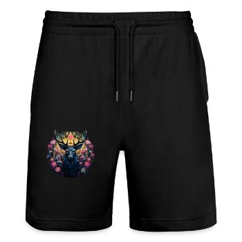 Deer Power Animal & Flowers, Festival du village de chemises traditionnelles - Short de jogging bio TRAINER Stanley/Stella unisexe - noir - Devant - Nik (191cm) & Marisol (170cm)