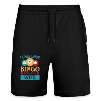 Bingo Game I Only Love My Wife & Bingo - Stanley/Stella Trainer Unisex Organic Jogging Shorts - black - Front - Nik (191cm) & Marisol (170cm)