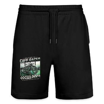 Cafe Racer Baujahr 2001 - Stanley/Stella Unisex Bio Joggingshorts Trainer  - Schwarz - Vorne - Nik (191cm) & Marisol (170cm)