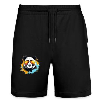 Lunettes de soleil panda idée cadeau vacances panda ours - Short de jogging bio TRAINER Stanley/Stella unisexe - noir - Devant - Nik (191cm) & Marisol (170cm)
