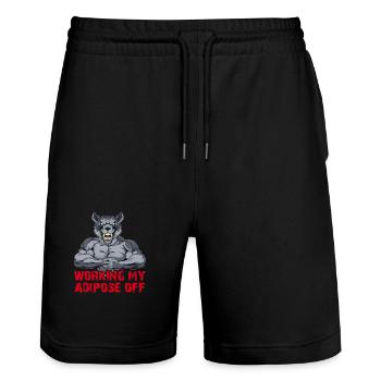 Bodybuilding Muskelaufbau Fettabbau ohne Limit - Stanley/Stella Unisex Bio Joggingshorts Trainer  - Schwarz - Vorne - Nik (191cm) & Marisol (170cm)