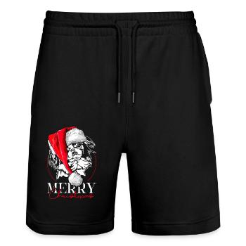 Santa Japan Chin Merry Christmas Dogs Wilsigns - Stanley/Stella Trainer Unisex Organic Jogging Shorts - black - Front - Nik (191cm) & Marisol (170cm)