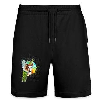 Windhund Palomo - Stanley/Stella Unisex Bio Joggingshorts Trainer  - Schwarz - Vorne - Nik (191cm) & Marisol (170cm)