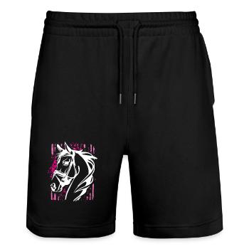 Cheval de style graffiti avec éclaboussure de couleur rose - Short de jogging bio TRAINER Stanley/Stella unisexe - noir - Devant - Nik (191cm) & Marisol (170cm)