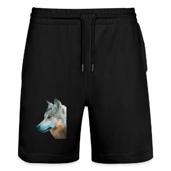 Wolfs Kopf Aquarellprint - Stanley/Stella Unisex Bio Joggingshorts Trainer  - Schwarz - Vorne - Nik (191cm) & Marisol (170cm)