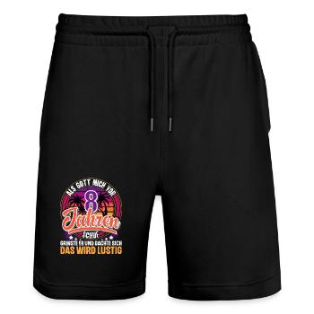 8. Geburtstag Als Gott Mich Schuf Vor - Stanley/Stella Unisex Bio Joggingshorts Trainer  - Schwarz - Vorne - Nik (191cm) & Marisol (170cm)