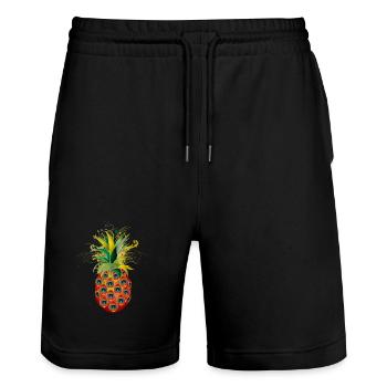 außergewöhnliche Ananas aus Pfauenaugen Federn - Stanley/Stella Unisex Bio Joggingshorts Trainer  - Schwarz - Vorne - Nik (191cm) & Marisol (170cm)