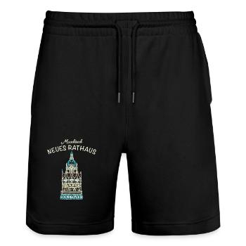 Hannover, kultiges Neues Rathaus, Niedersachsen - Stanley/Stella Unisex Bio Joggingshorts Trainer  - Schwarz - Vorne - Nik (191cm) & Marisol (170cm)