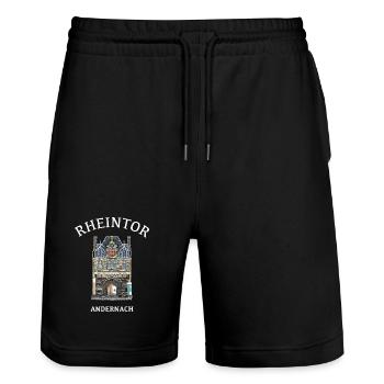 Kultiges Rheintor in Andernach - Stanley/Stella Unisex Bio Joggingshorts Trainer  - Schwarz - Vorne - Nik (191cm) & Marisol (170cm)