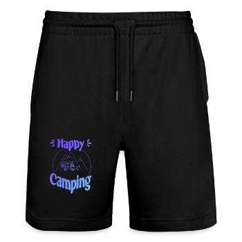 Happy Camping - conception graphique joyeuse et cool - Short de jogging bio TRAINER Stanley/Stella unisexe - noir - Devant - Nik (191cm) & Marisol (170cm)