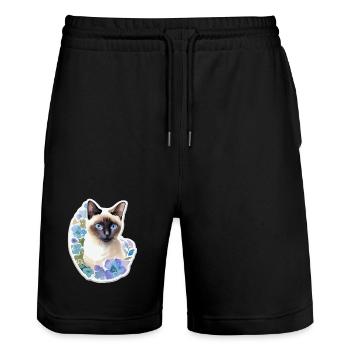 Siamkatze - Stanley/Stella Unisex Bio Joggingshorts Trainer  - Schwarz - Vorne - Nik (191cm) & Marisol (170cm)
