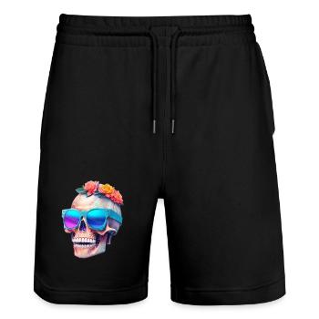 Skull - Stanley/Stella Trainer Unisex Organic Jogging Shorts - black - Front - Nik (191cm) & Marisol (170cm)