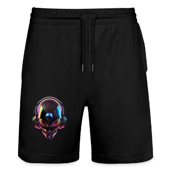 Tête extraterrestre noire avec écouteurs - Short de jogging bio TRAINER Stanley/Stella unisexe - noir - Devant - Nik (191cm) & Marisol (170cm)