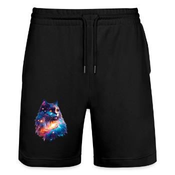 Katze - Stanley/Stella Unisex Bio Joggingshorts Trainer  - Schwarz - Vorne - Nik (191cm) & Marisol (170cm)