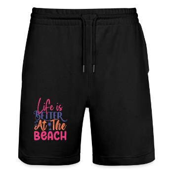 Life is Better at the Beach - Stanley/Stella Trainer Unisex Organic Jogging Shorts - black - Front - Nik (191cm) & Marisol (170cm)