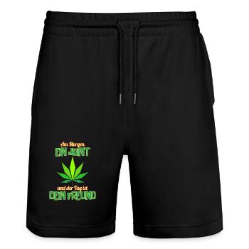 Joint am Morgen - Stanley/Stella Unisex Bio Joggingshorts Trainer  - Schwarz - Vorne - Nik (191cm) & Marisol (170cm)