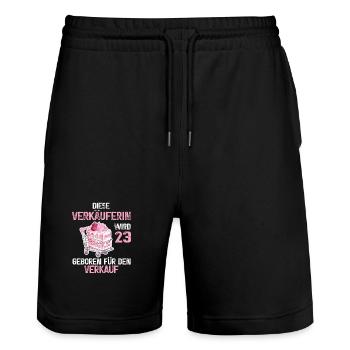 Verkäuferin 23 Geburtstag Verkaufen Verkauf Spruch - Stanley/Stella Unisex Bio Joggingshorts Trainer  - Schwarz - Vorne - Nik (191cm) & Marisol (170cm)