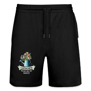 Gartenchefin – wer nicht spurt wird kompostiert - Stanley/Stella Unisex Bio Joggingshorts Trainer  - Schwarz - Vorne - Nik (191cm) & Marisol (170cm)