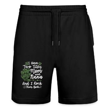 Muttertag für Mama und Oma - Stanley/Stella Unisex Bio Joggingshorts Trainer  - Schwarz - Vorne - Nik (191cm) & Marisol (170cm)