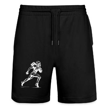 Female American footballer - Stanley/Stella Trainer Unisex Organic Jogging Shorts - black - Front - Nik (191cm) & Marisol (170cm)