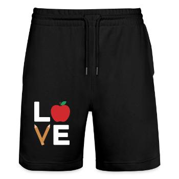 Typographie de l’Apple Pencil d’amour - Short de jogging bio TRAINER Stanley/Stella unisexe - noir - Devant - Nik (191cm) & Marisol (170cm)