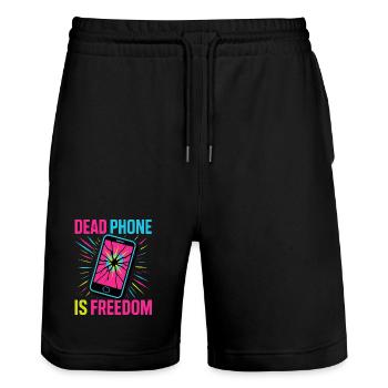 Dead Phone is Freedom - Stanley/Stella Trainer Unisex Organic Jogging Shorts - black - Front - Nik (191cm) & Marisol (170cm)