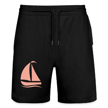 Silhouette de voilier minimaliste Mer du Nord - Short de jogging bio TRAINER Stanley/Stella unisexe - noir - Devant - Nik (191cm) & Marisol (170cm)
