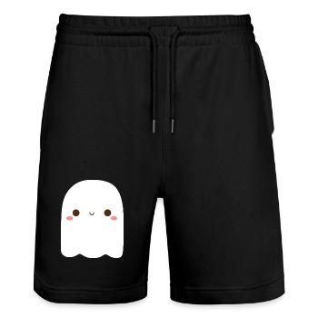Playful Ghost Character Illustration - Stanley/Stella Trainer Unisex Organic Jogging Shorts - black - Front - Nik (191cm) & Marisol (170cm)