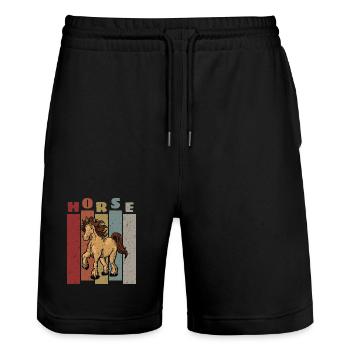 Pferd Motiv Pferdemotiv Retro Vintage Look Horse - Stanley/Stella Unisex Bio Joggingshorts Trainer  - Schwarz - Vorne - Nik (191cm) & Marisol (170cm)