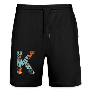 Buchstabe k groovige Blumen Geschenkidee - Stanley/Stella Unisex Bio Joggingshorts Trainer  - Schwarz - Vorne - Nik (191cm) & Marisol (170cm)