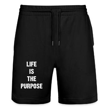 Das Leben ist der Zweck - Stanley/Stella Unisex Bio Joggingshorts Trainer  - Schwarz - Vorne - Nik (191cm) & Marisol (170cm)