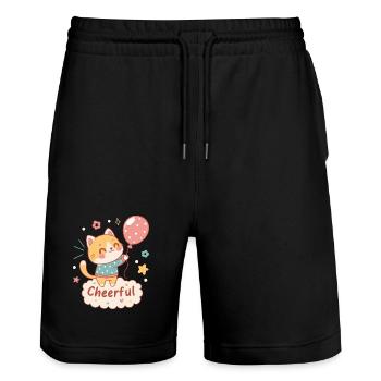 Festive Balloon Cat - Stanley/Stella Trainer Unisex Organic Jogging Shorts - black - Front - Nik (191cm) & Marisol (170cm)