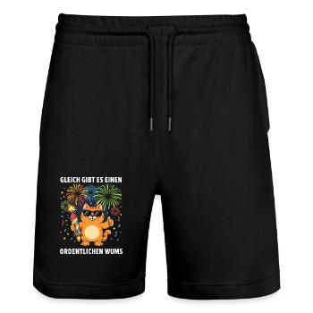 Cadeau mignon du réveillon du Nouvel An 2026 des Felins drôles - Short de jogging bio TRAINER Stanley/Stella unisexe - noir - Devant - Nik (191cm) & Marisol (170cm)