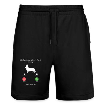 My Cardigan Welsh Corgi Is Calling Funny Dog Mom - Stanley/Stella Trainer Unisex Organic Jogging Shorts - black - Front - Nik (191cm) & Marisol (170cm)
