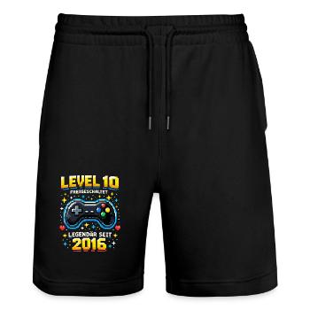 10th Birthday 2016 Level 10 Young Gamer Funny - Stanley/Stella Trainer Unisex Organic Jogging Shorts - black - Front - Nik (191cm) & Marisol (170cm)
