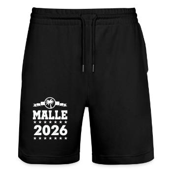 Mallorca 2026 Palmen  - Stanley/Stella Unisex Bio Joggingshorts Trainer  - Schwarz - Vorne - Nik (191cm) & Marisol (170cm)