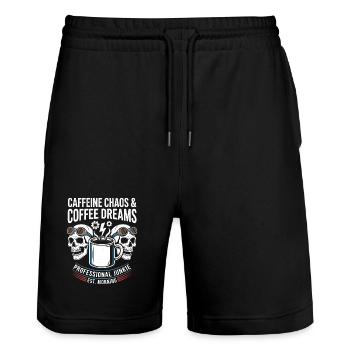 Coffee Mayhem Skulls Morning Junkie Design - Stanley/Stella Trainer Unisex Organic Jogging Shorts - black - Front - Nik (191cm) & Marisol (170cm)